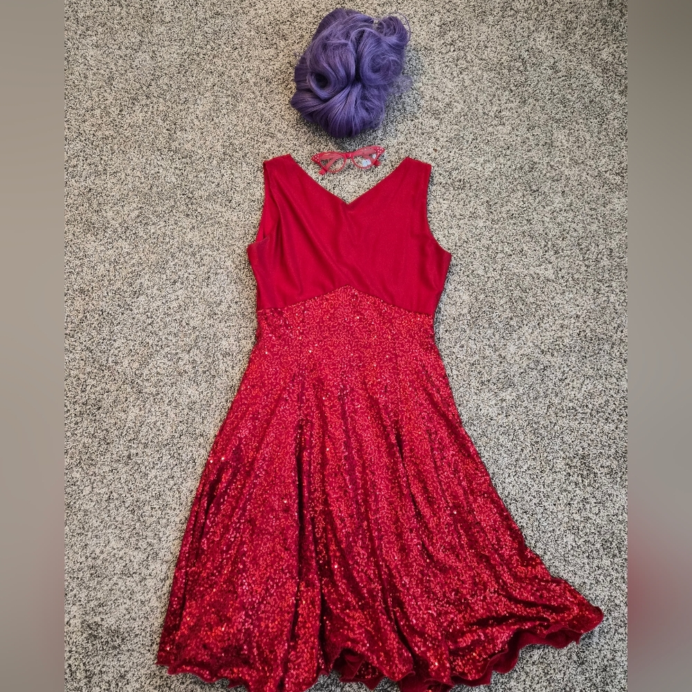 Fairy Godmother Shrek Costume Sz M Red Sequin Dress